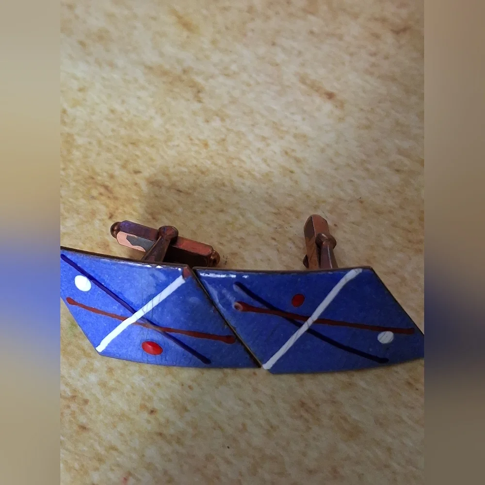Mens Copper Enameled Mid Century Abstract Cufflinks